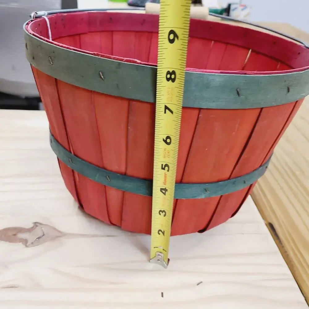 Vintage Apple Basket Red and Green Woven Wood with Handle PRE-OWNED